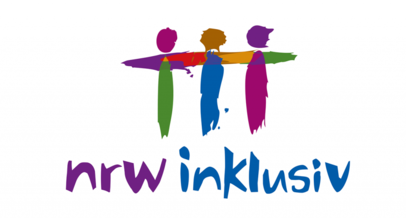 Logo des Inklusionsbeirats NRW - 3 bunt gezeichnete Menschen, die sich an den Armen zu einer Reihe fassen