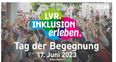 Screenshot von der Webseite des LVR: feiernde Personen mit dem Logo des Tags der Begegnung