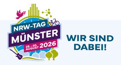 Logo vom NRW-Tag Münster 28. bis 30. August. Wir sind dabei!