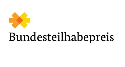 Das Logo für den Bundesteilhabepreis: 2 orange farbene Pfeile, die aufeinandertreffen