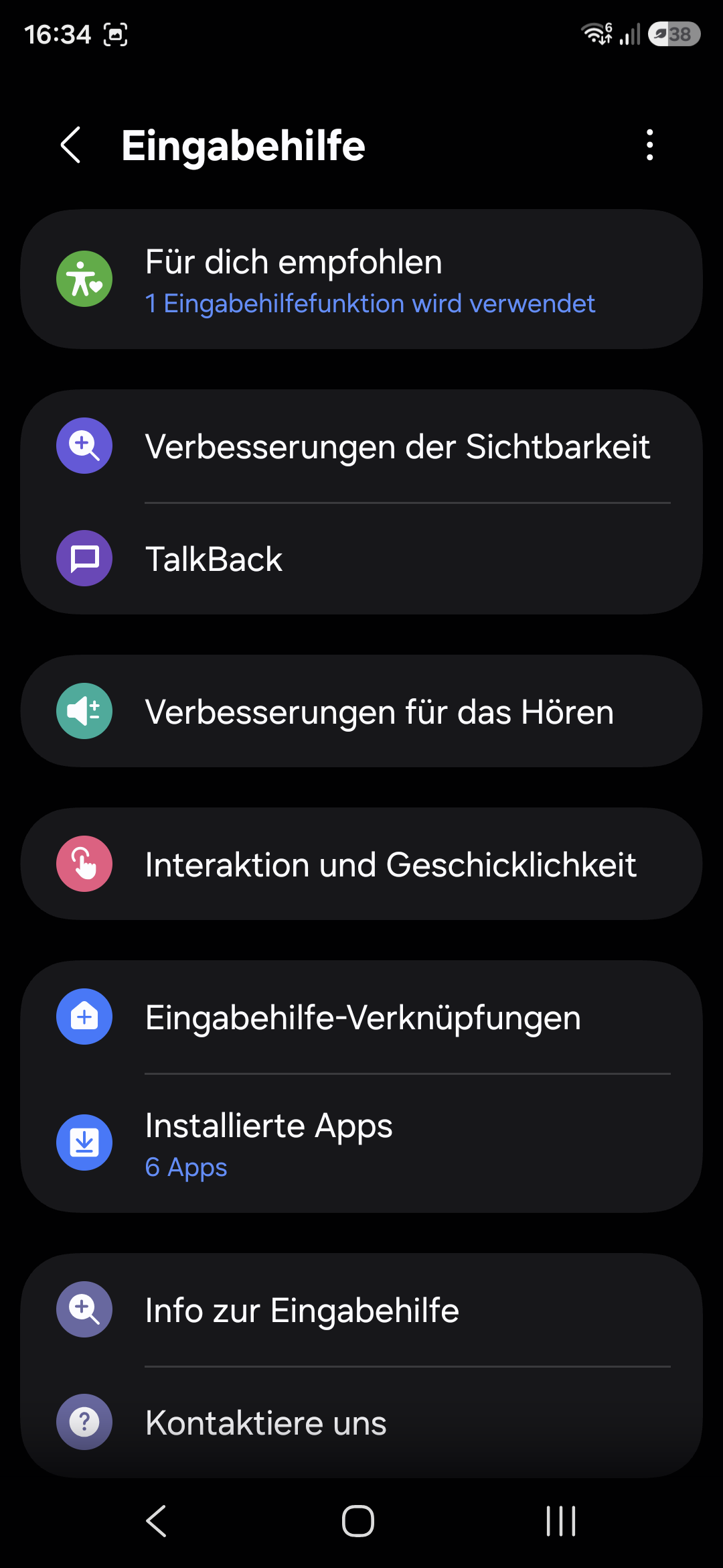 Bildschirmfoto: Eingabehilfen in Android 16