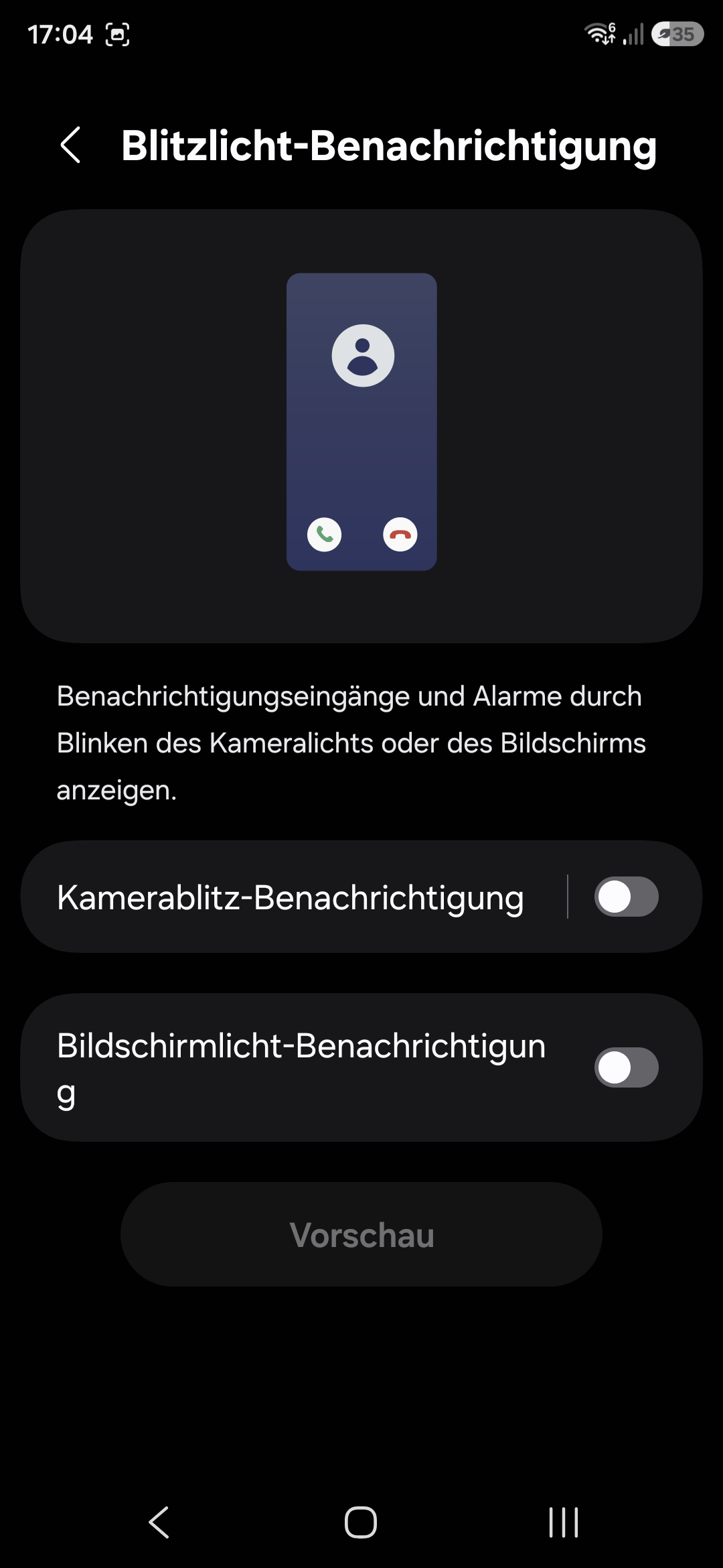 Bildschirmfoto: Blitzlicht-Benachrichtigung in Android 16