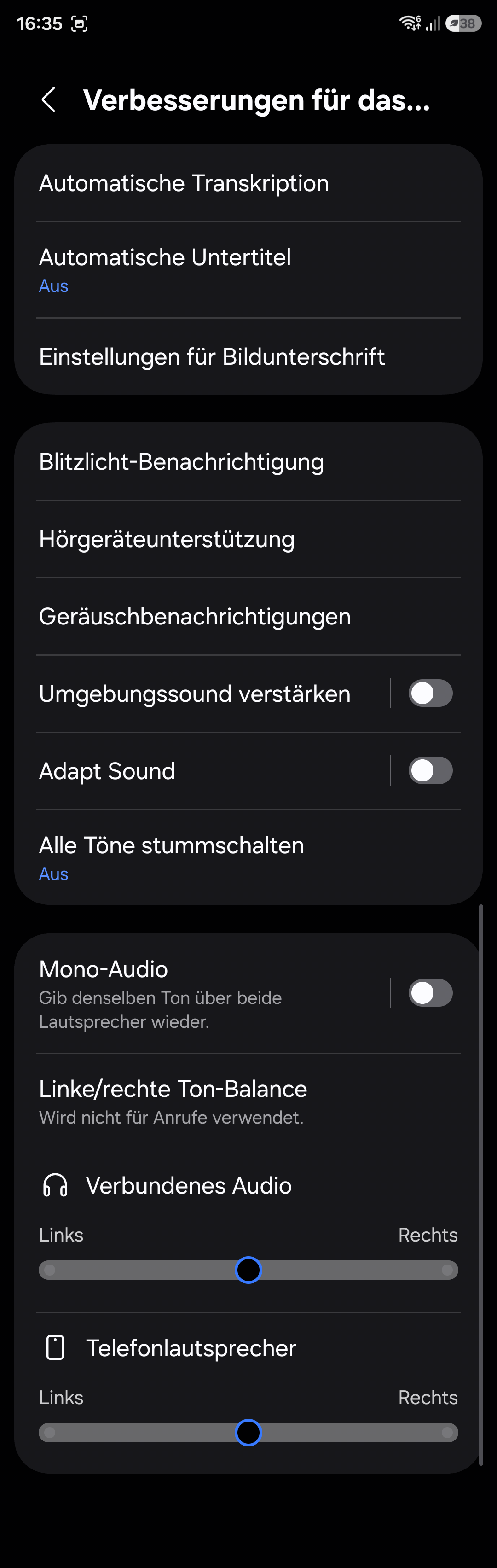 Bildschirmfoto: Verbesserungen für das Hören in Android 16