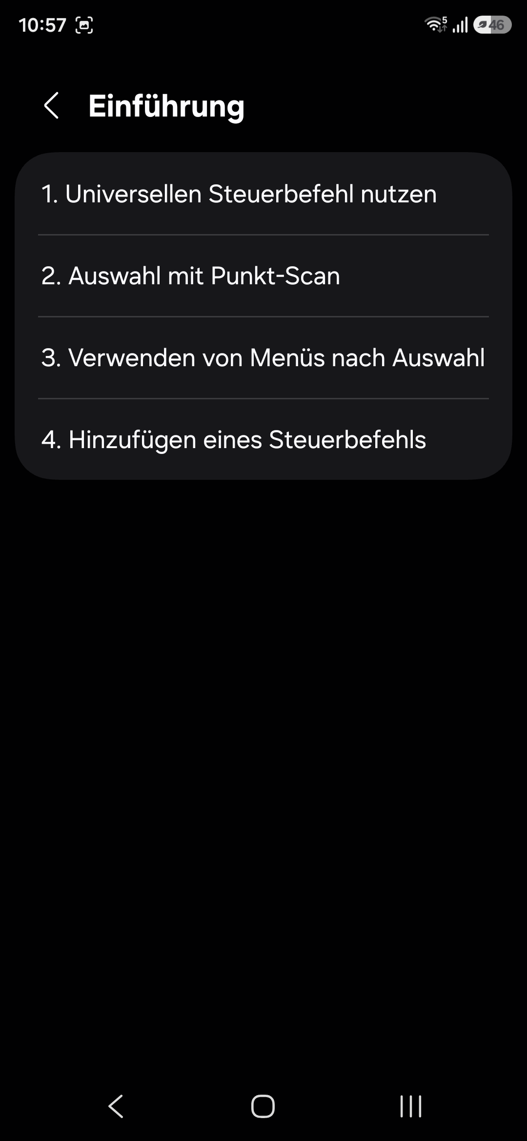 Bildschirmfoto: Einführung zum Universelle Steuerbefehl in Android 16, Übersicht