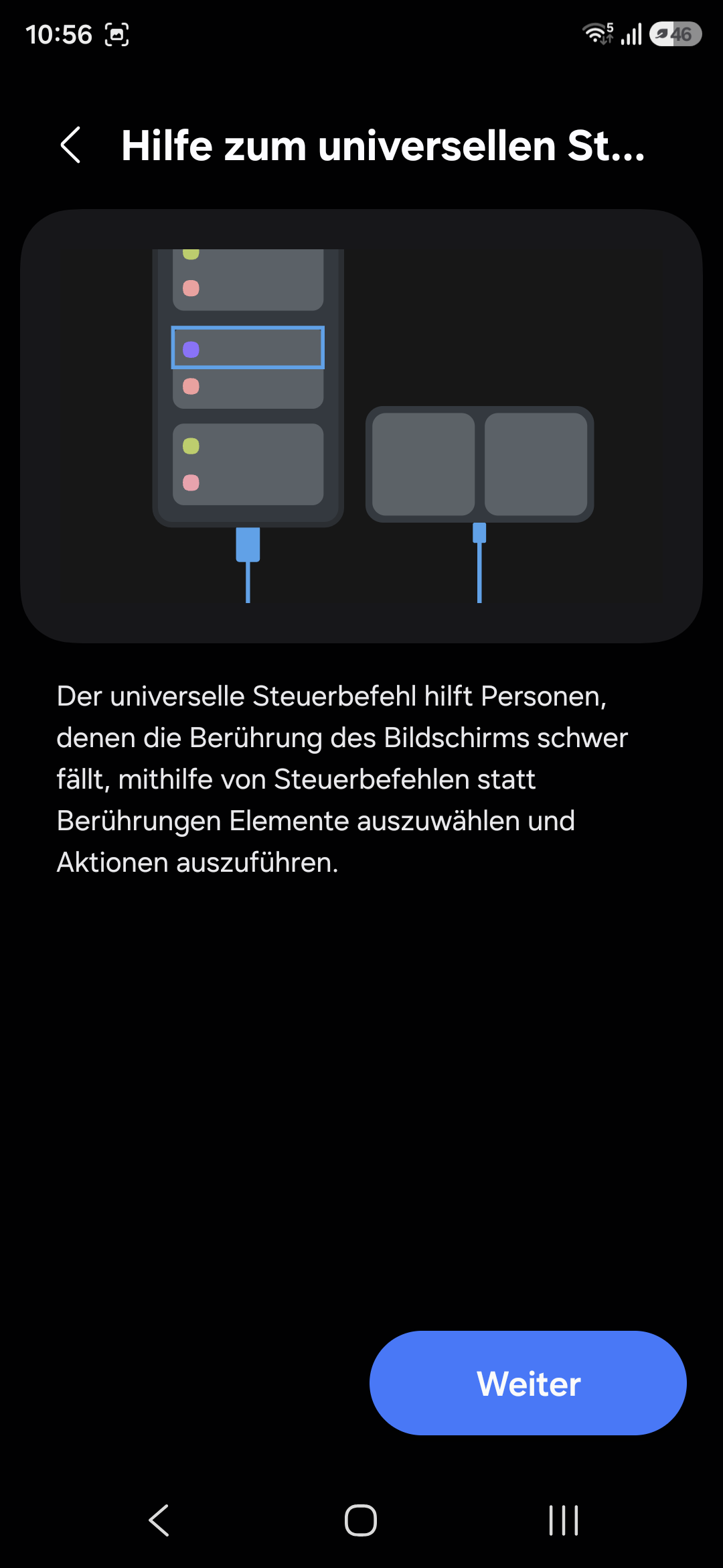 Bildschirmfoto: Einführung zum Universelle Steuerbefehl in Android 16, Schritt 1