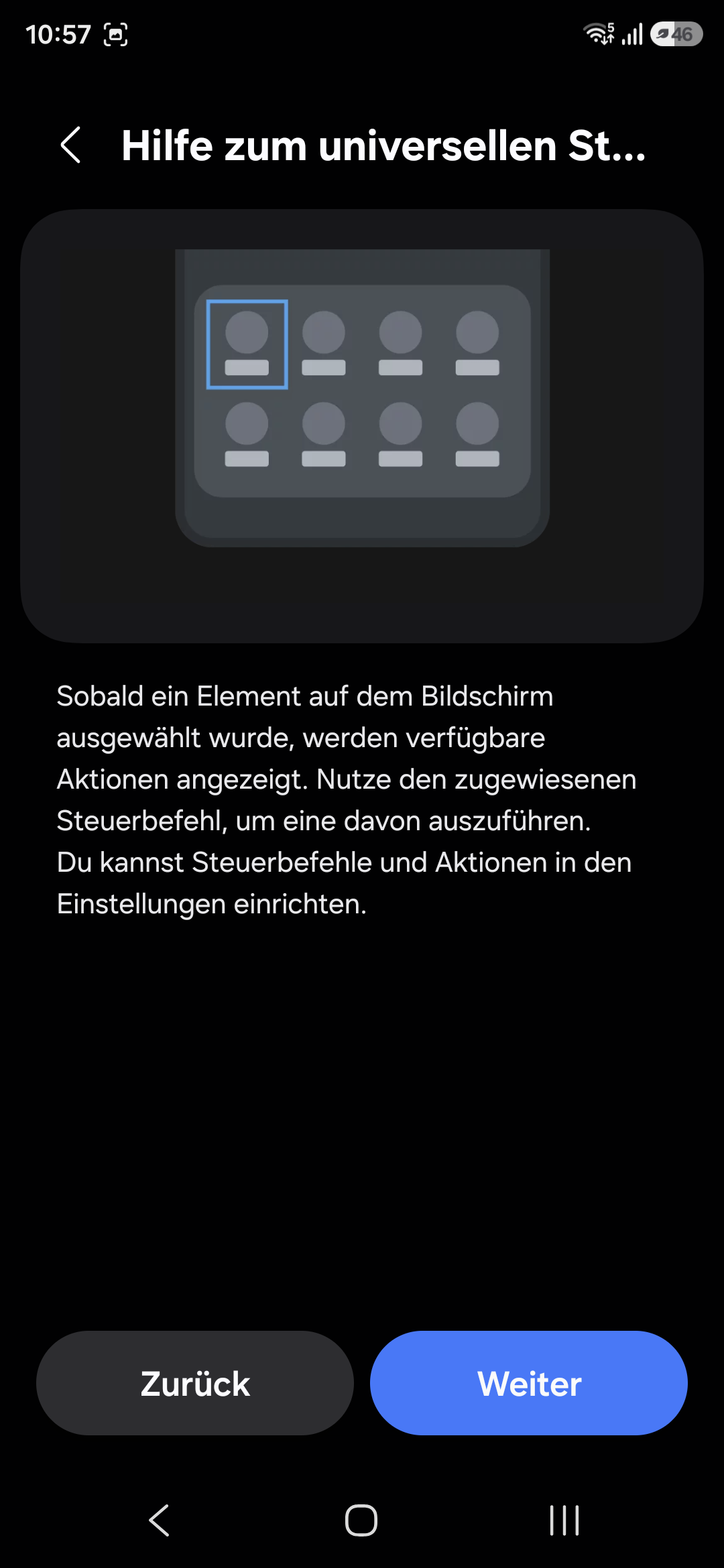 Bildschirmfoto: Einführung zum Universelle Steuerbefehl in Android 16, Schritt 3