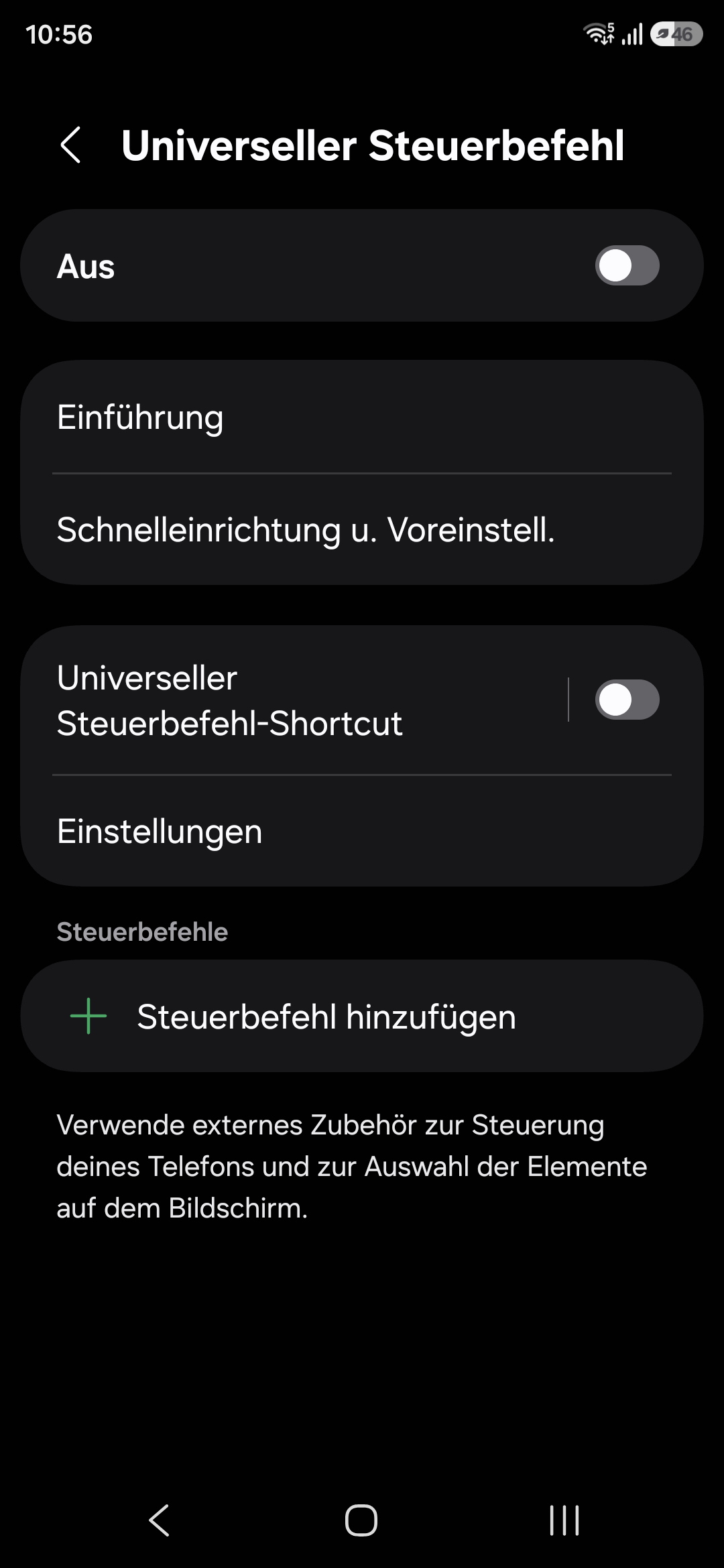 Bildschirmfoto: Universeller Steuerbefehl in Android 16