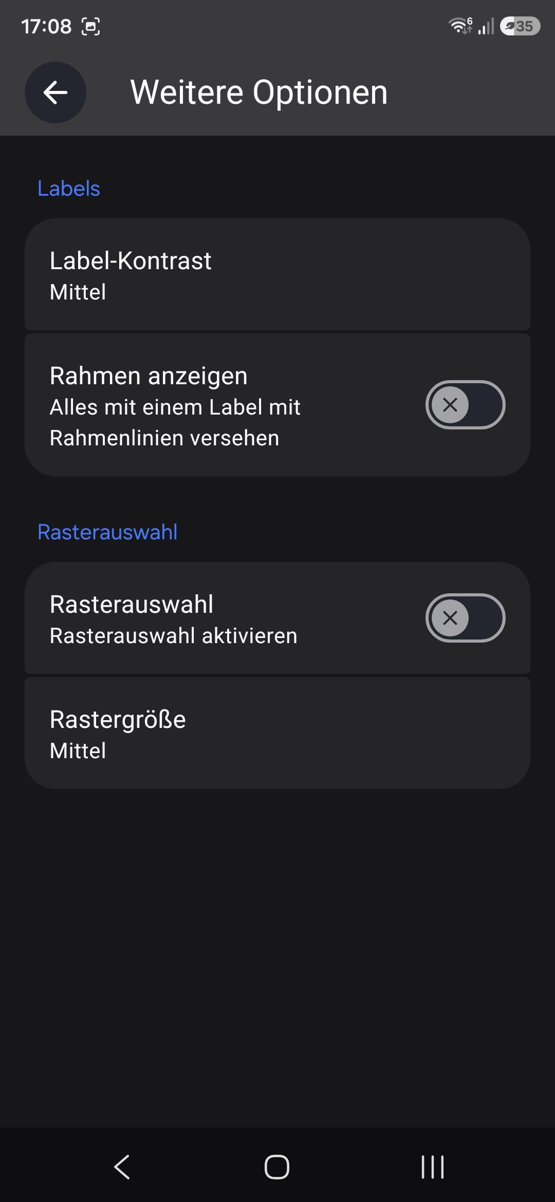 Bildschirmfoto: Weitere Optionen für die Einstellungen zu Voice Access in Android 16