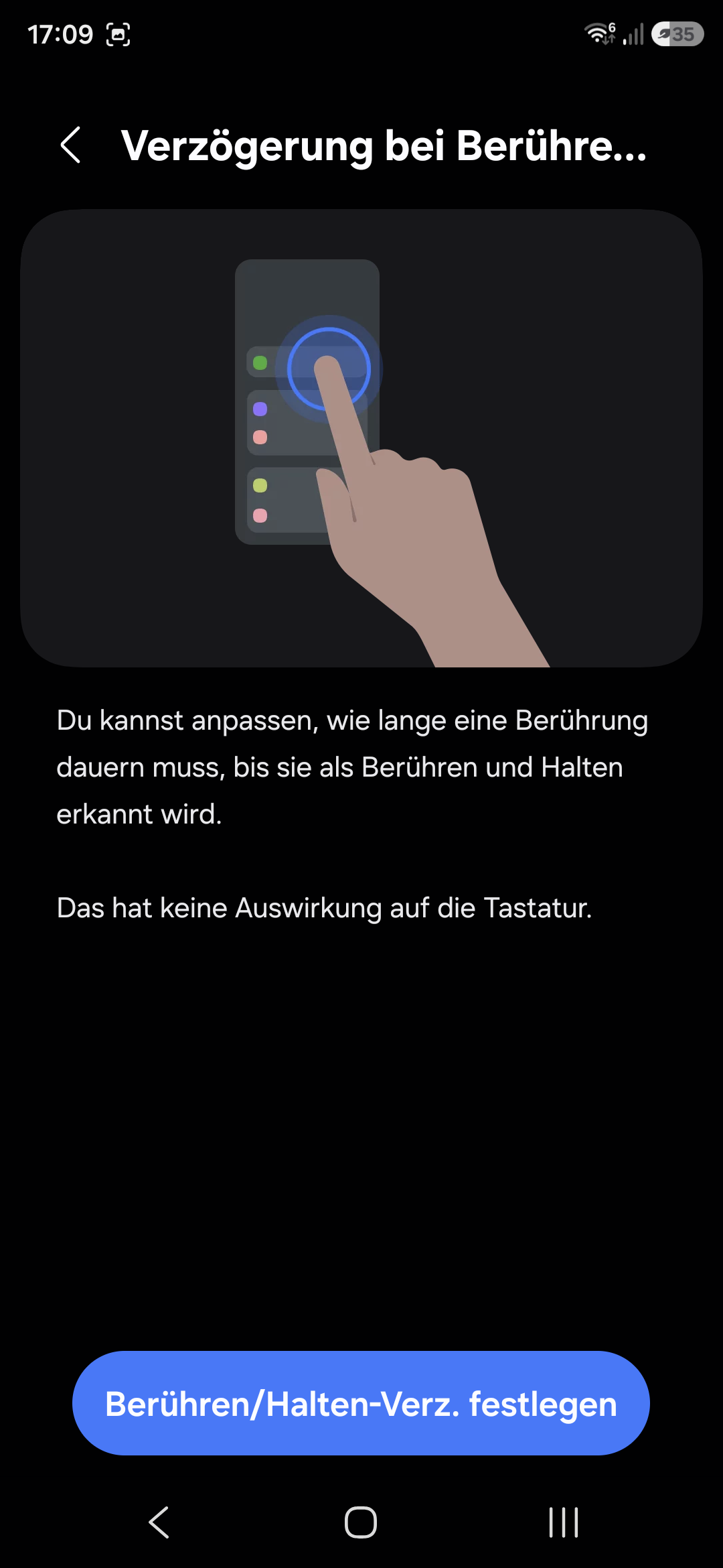 Bildschirmfoto: Verzögerung bei Berühren/Halten in Android 16