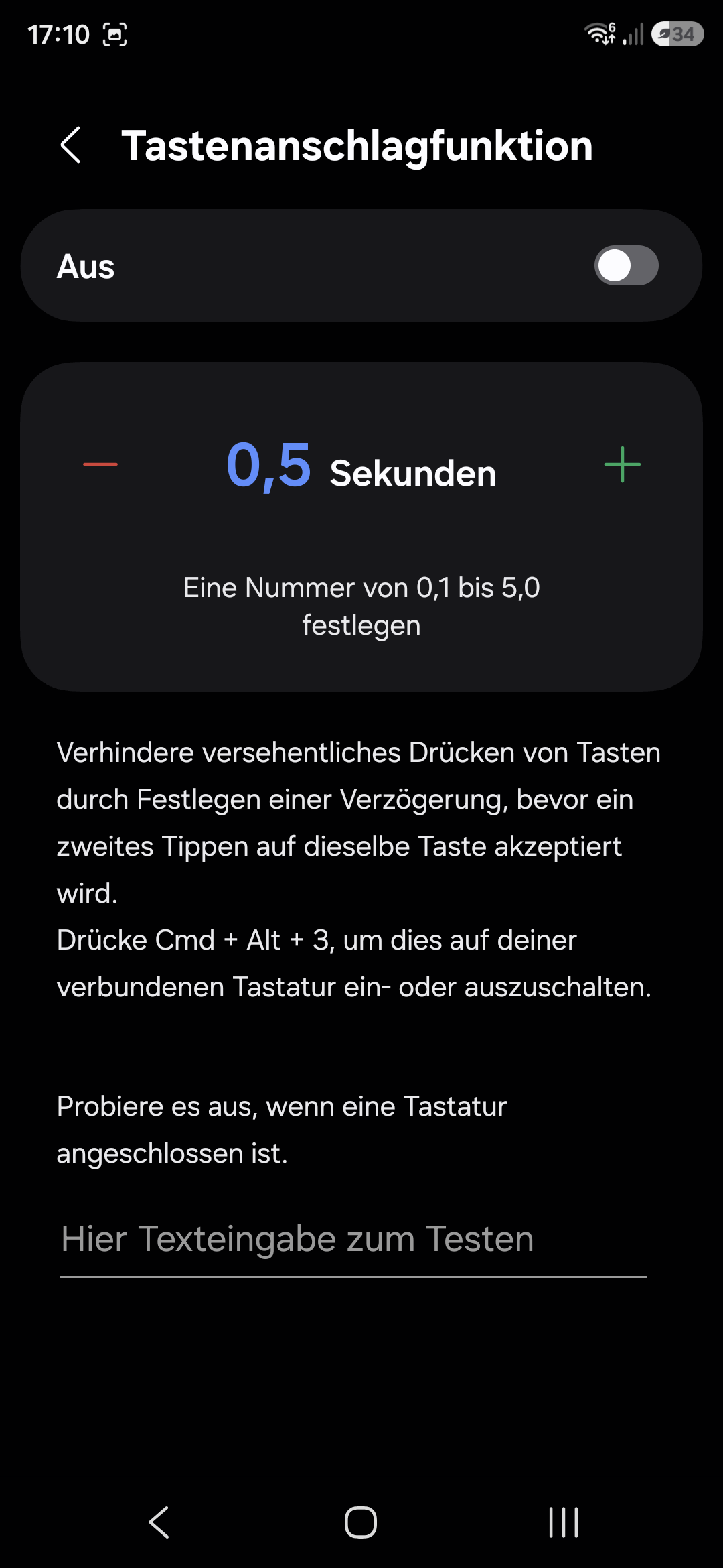 Bildschirmfoto: Tastenanschlagfunktion  in Android 16