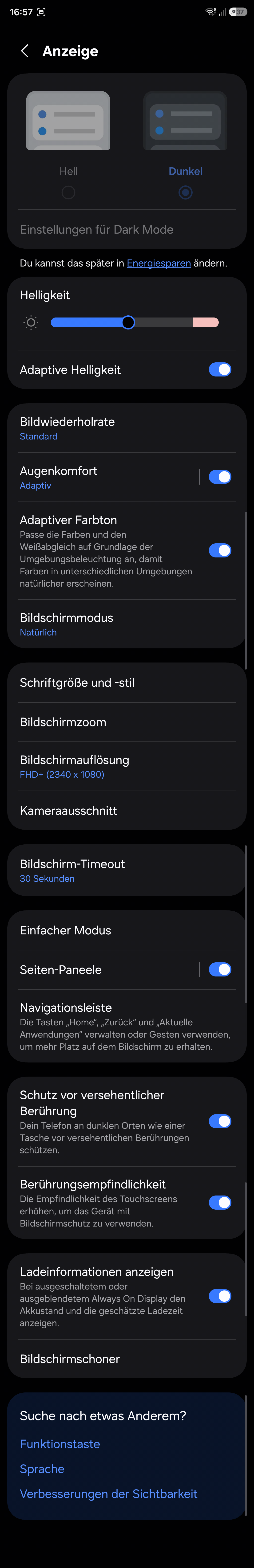 Bildschirmfoto: Einstellungen zur Anzeige in Android 16