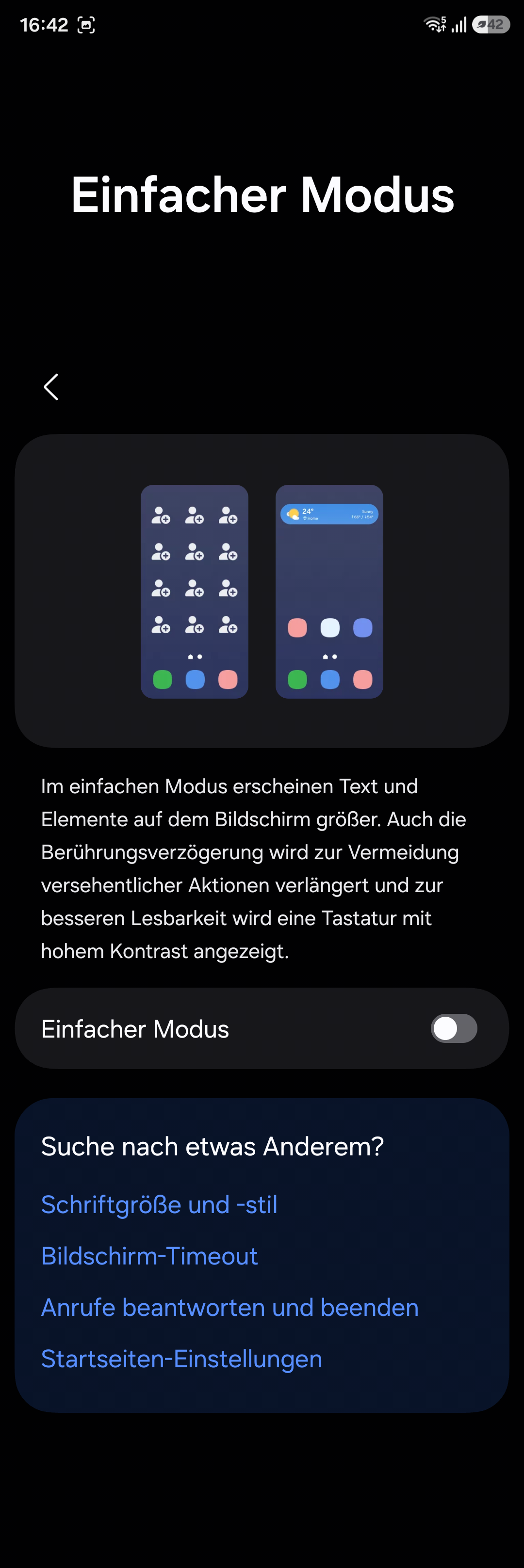 Bildschirmfoto: Einfacher Modus in Android 16