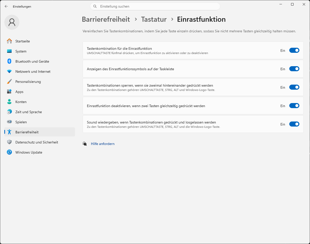 Bildschirmfoto Windows 11: Optionen zur Einrastfunktion