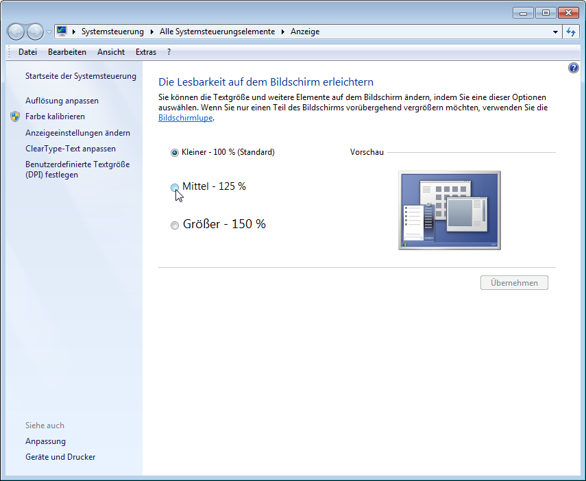 Windows Anzeigeeinstellungen