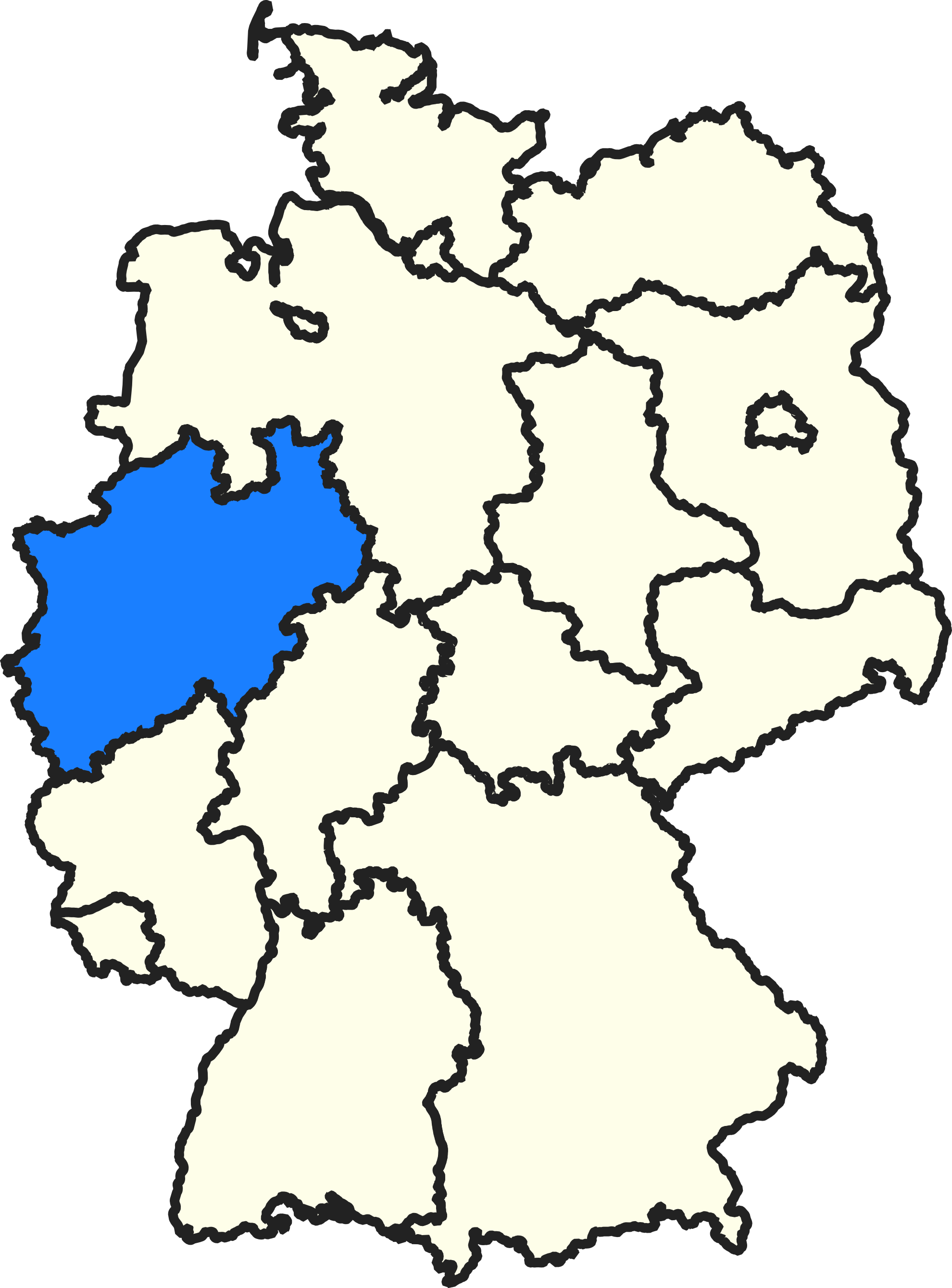 NRW auf einer Deutschland-Karte